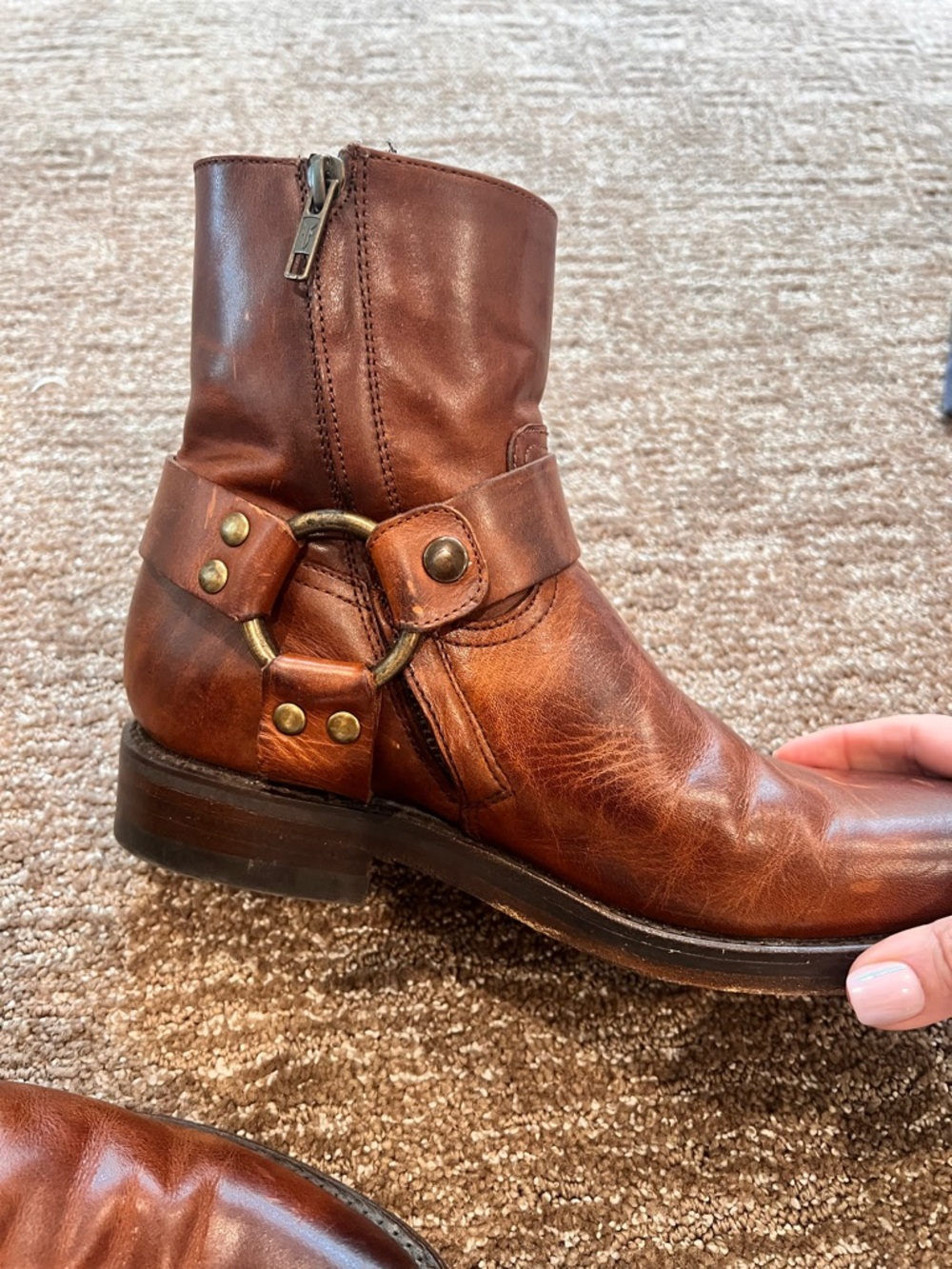 Frye Women’s Veronica Brown Leather O-Ring Harness Hardware Booties Size 8B